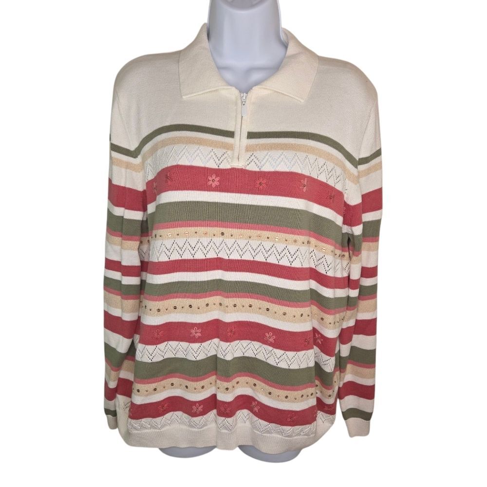 Alfred Dunner NWOT striped Floral Sequin Pullover Sweater Size XL